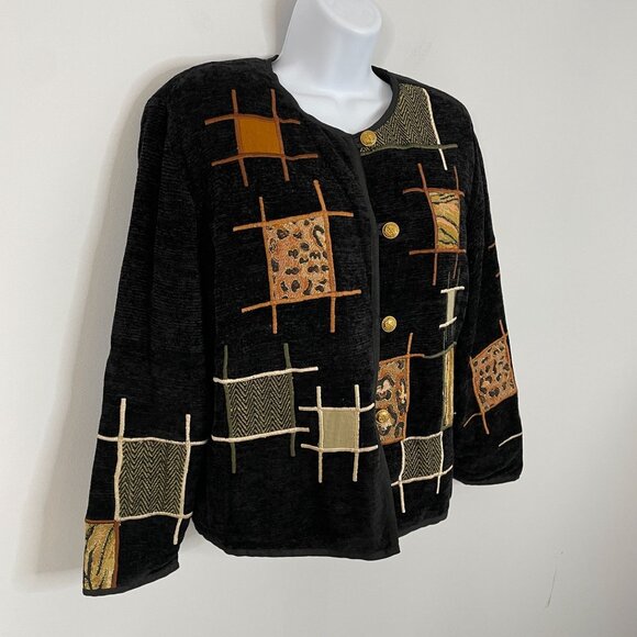 Vintage Art To Wear Jacket Womens PM Chenille Patchwork Cozy Coat Button Up - Picture 7 of 10